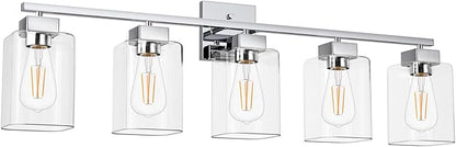 5 Light Bathroom Vanity Light - Chrome Bathroom Light Fixtures Square Design & UL Certification, 31 Inch Bath Room Light Fixtures Over Mirror for Living Room & Bedroom & Restroom