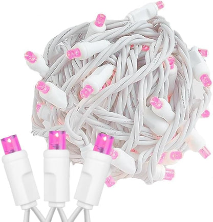 Novelty Lights 11ft Christmas String Lights, 50 Pink LED Bulbs on White Wire, 2.5" Spacing, Connectable Indoor Outdoor Commercial Grade Lighting for Holidays Patio Weddings