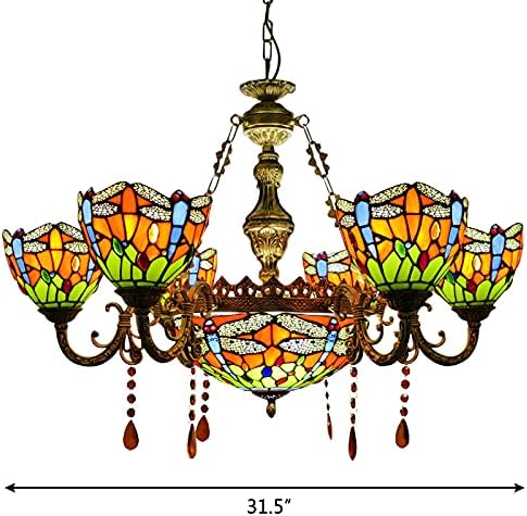 Pendant Lighting LED Chandelier Light Antique Tiffany Style Stained Glass with Butterfly Shaped Lamp Shade Hanging Light for Dining Living Cafe Room Restaurant (TYP B-Orange)