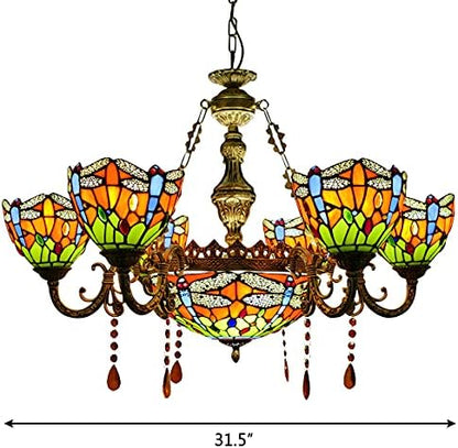 Pendant Lighting LED Chandelier Light Antique Tiffany Style Stained Glass with Butterfly Shaped Lamp Shade Hanging Light for Dining Living Cafe Room Restaurant (TYP B-Orange)