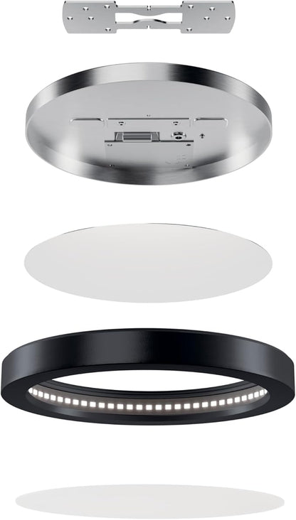 Kichler Ara 7.25" Modern Minimal Round LED Downlight in Black, for Wet Indoor Locations, Supplemental Lighting, Integrated LED, Edge-Lit Technology, 950 Lumens, Dimmable to 10%, 53007BK30