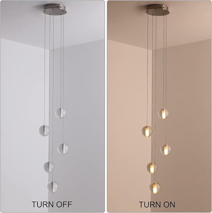5 Lights Foyer Chandeliers for High Ceilings Raindrop Crystal Ball Chandelier Dimmable LED Entryway Pendant Light Hanging for Dining Room Kitchen Island Hallway, Include Bulbs (Nickel)