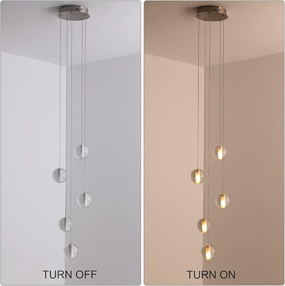 5 Lights Foyer Chandeliers for High Ceilings Raindrop Crystal Ball Chandelier Dimmable LED Entryway Pendant Light Hanging for Dining Room Kitchen Island Hallway, Include Bulbs (Nickel)
