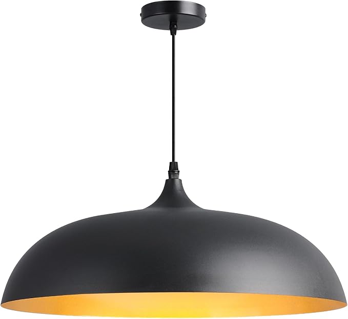 18inch Black and Gold Large Pendant Light, Farmhouse Adjustable Metal Hang Lamp, Vintage DomeCeiling Hanging Light Fixture, Industrial Lighting Fixture for Kitchen Entryway Restaurant Dining Room