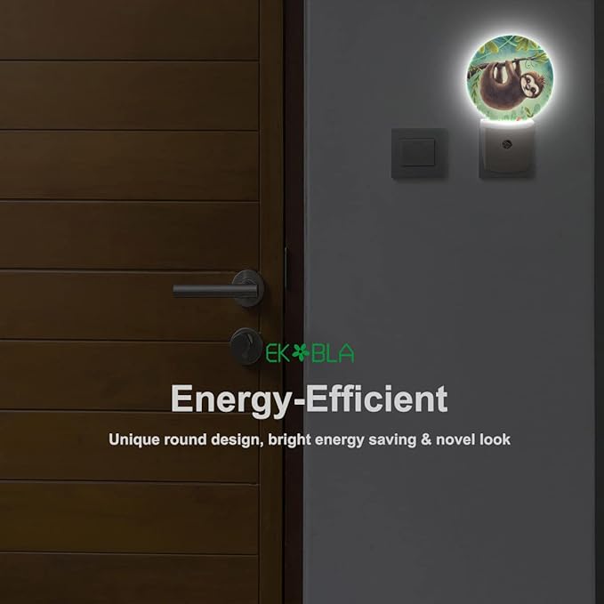 EKOBLA Sloth Plug-in Night Light, Cute Jungle Animal LED Nightlight with Dusk to Dawn Sensor for Kids Room, 0.5W Sleep Friendly