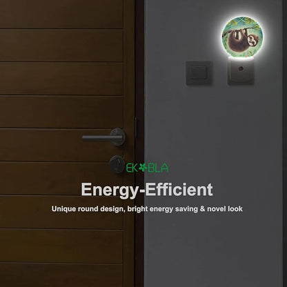EKOBLA Sloth Plug-in Night Light, Cute Jungle Animal LED Nightlight with Dusk to Dawn Sensor for Kids Room, 0.5W Sleep Friendly