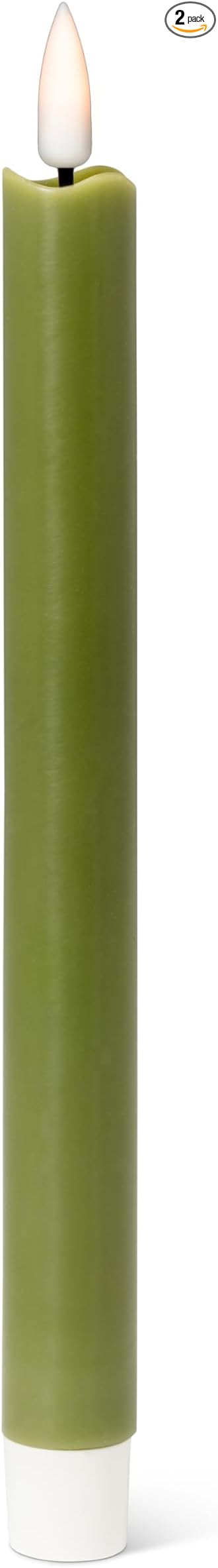 Abbott Collection Wax LED Flameless Taper Candle. Set of 2 - Green (9.5" H)