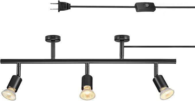 Globe Electric Plug-in Track Lighting, 3-Light Adjustable Track Bar, Matte Black 22-Inch Fixture with 15-Foot Cord, Modern Ceiling Light for Apartments & Rentals