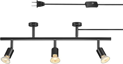 Globe Electric Plug-in Track Lighting, 3-Light Adjustable Track Bar, Matte Black 22-Inch Fixture with 15-Foot Cord, Modern Ceiling Light for Apartments & Rentals