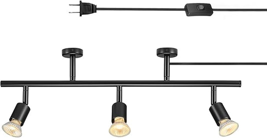 Globe Electric Plug-in Track Lighting, 3-Light Adjustable Track Bar, Matte Black 22-Inch Fixture with 15-Foot Cord, Modern Ceiling Light for Apartments & Rentals