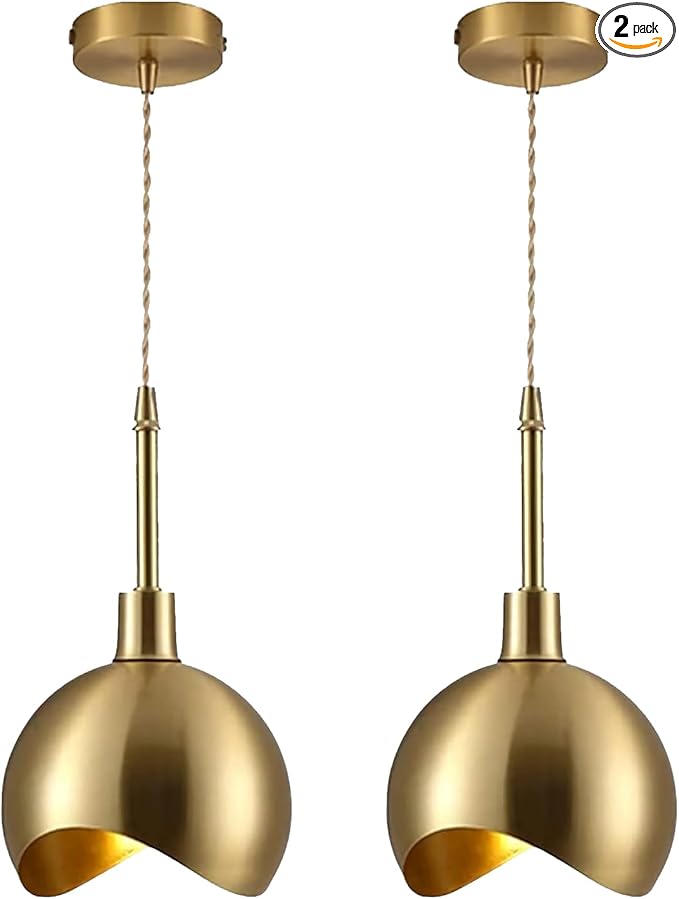 KCO Lighting Small Gold Pendant Light Dome Pendant Lights Kitchen Island Set of 2 Farmhouse Barn Pendant Lighting Antique Brass Pendant Light 2 Pack Industrial Dining Room Light Fixture