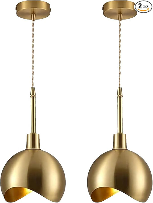 KCO Lighting Small Gold Pendant Light Dome Pendant Lights Kitchen Island Set of 2 Farmhouse Barn Pendant Lighting Antique Brass Pendant Light 2 Pack Industrial Dining Room Light Fixture
