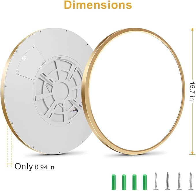 15.7Inch LED Ceiling Light Fixture Flush Mount, 32W(320W Equivalent), 3800LM, 5000K Daylight White, IP40, Flat Modern Round Ceiling Light for Bedrooms, Living Rooms, Bathrooms, Stairwells, etc.(Gold)