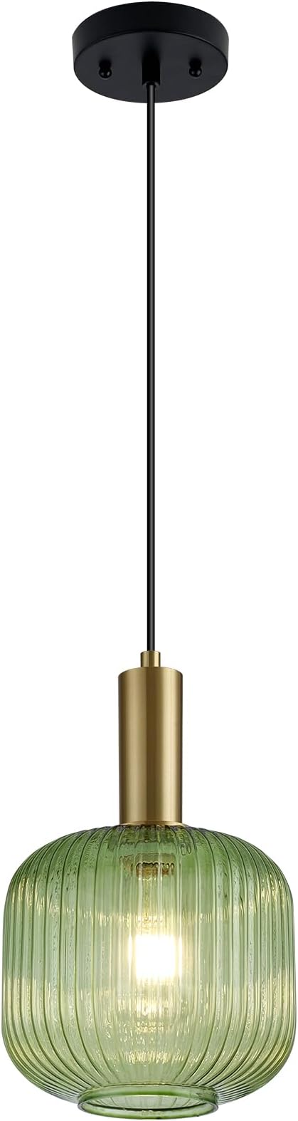 8 Inch Green Glass Pendant Lights Small Modern Chandelier Pendant Lighting Mid Century Hanging Lights Adjustable Kitchen Island Light for Dining Room Bedroom Hallway