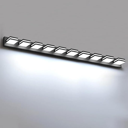 IZORRO LED Modern Bathroom Lights Fixtures(10-Light,Dimmable),Matte Black Acrylic Wall Lighting,Vanity Lights for Bathroom Over Mirror - 6000k 46In （No Assembly Required）