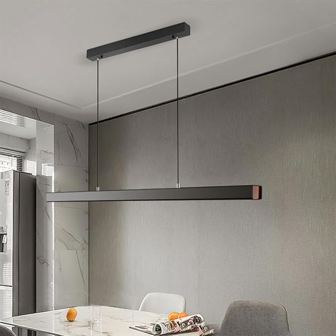 Dining Room Light Linear chandelierAdjustable 3000k-6000k-One line Chandelier, Modern LED Chandelier with Remote Control, Adjustable Cable, Suitable for Office Restaurants(Dimming, 39.4inch)