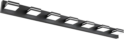 SineRise LED Modern Bathroom Vanity Light Fixtures (7-Light, 55-Inch, Dimmable), Matte Black Modern Acrylic Bathroom Wall Lighting Fixtures Over Mirror (Cool White 6000K)