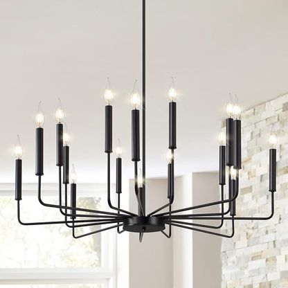 Yiisem Modern Farmhouse Black Chandelier, 16-Light Rustic Candle Chandelier, Industrial Hanging Chandeliers for Dining Room, Living Room, Kitchen, Foyer, Entryway
