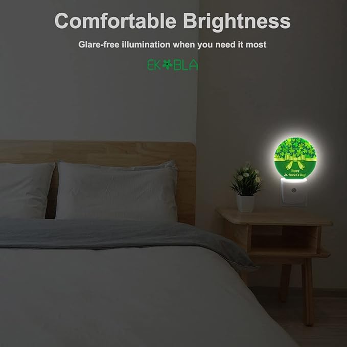EKOBLA Shamrock Plug-in Night Light, Four-Leaf Clover LED Nightlight with Auto Sensor for St. Patrick's Day