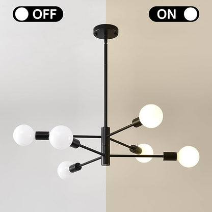 HHR Black Sputnik Ceiling Light, 6-Light Modern Chandelier with Adjustable Height, Mid Century Ceiling Lighting Fixture for Dining Room Kitchen Island Farmhouse
