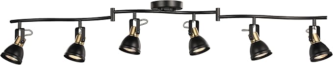 6 Light Foldable Track Lighting Kit,Matt Black Brass Finish Adjustable with Moden Ceiling Flush Mount Spotlight for Kitchen,Dining,Living Room,Home Improvement