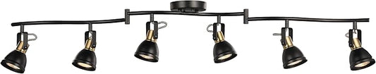 6 Light Foldable Track Lighting Kit,Matt Black Brass Finish Adjustable with Moden Ceiling Flush Mount Spotlight for Kitchen,Dining,Living Room,Home Improvement