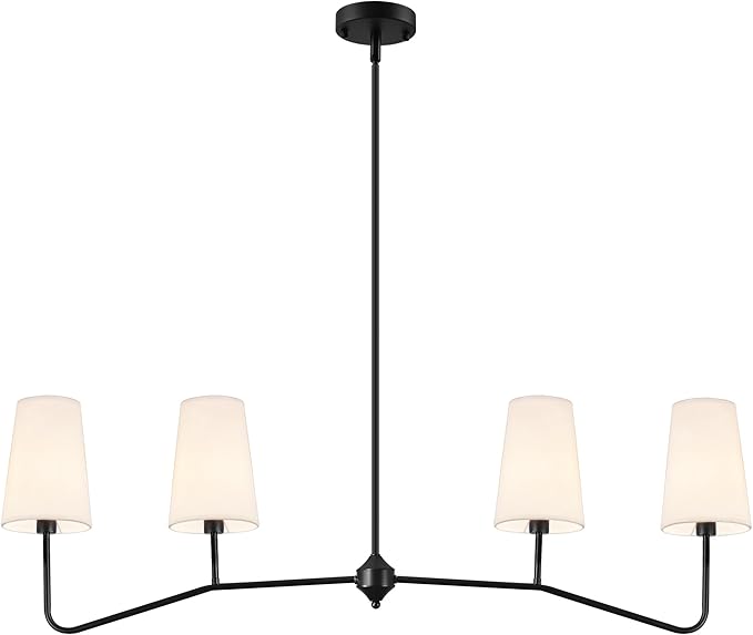 47" Modern Linear Chandelier, 4-Light Black Pendant Light with Fabric Shades, Adjustable Height Ceiling Light Fixture for Kitchen Island, Dining Room, Living Room, Bedroom, ETL Listed