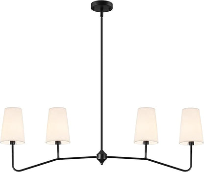 47" Modern Linear Chandelier, 4-Light Black Pendant Light with Fabric Shades, Adjustable Height Ceiling Light Fixture for Kitchen Island, Dining Room, Living Room, Bedroom, ETL Listed