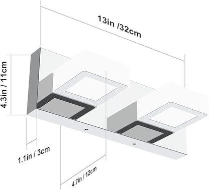 Ralbay Modern Chrome Vanity Light 2 Light Acrylic Stainless Steel Chrome Bathroom Lighting Fixtures Modern LED Vanity Light for Bathroom (Natural White Light 4500K)