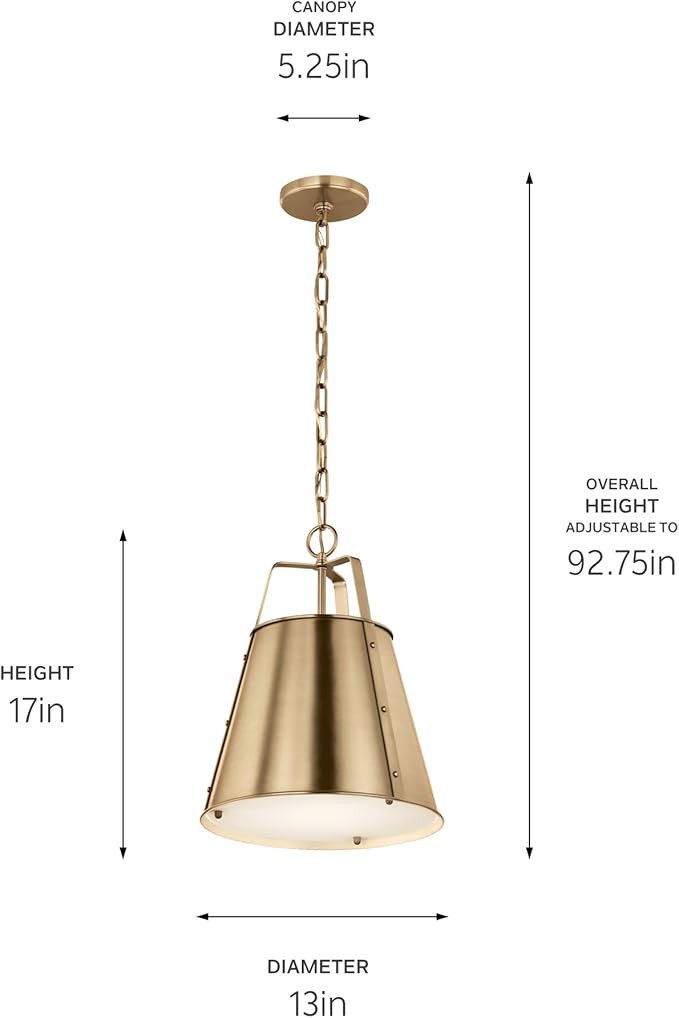 Kichler Etcher 1-Light Pendant Light Fixture with Etched Painted White Glass Diffuser in Champagne Bronze for Kitchen Island or Dining Room (17" x 13"), 52710CPZ