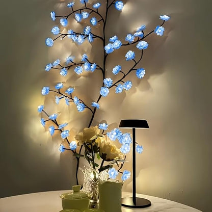 Blue Cherry Blossom LED Lights for Bedroom Decor, Cherry Blossom Willow Vine Branch with Remote Control,Flexible DIY Design,48 LED 8 Modes,for Party, Living Room, Wall Decorations (47inch)