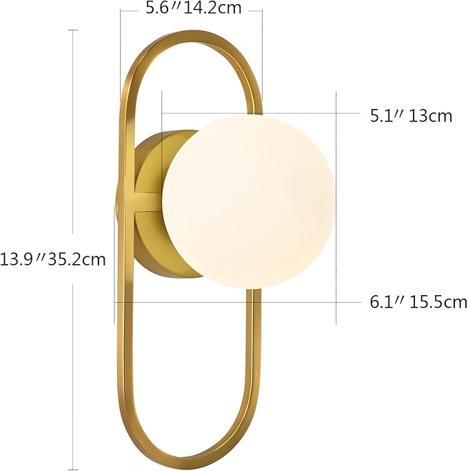 SeeU Mid Century Wall Sconces Modern Gold Vanity Wall Lamp with White Globe Lampshade Wall Light Fixture for Bathroom Bedroom Living Room Set of 2