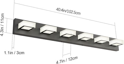 Ralbay Modern Matte Black Bathroom Vanity Light Fixtures 6 Lights Acrylic Modern LED Black Vanity Lights for Bathroom (4500K Neutral White Light)