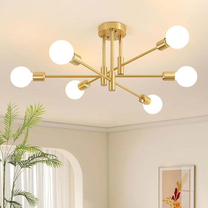 Biewalk Modern Chandelier Ceiling Light Fixture, 6-Light Sputnik Dining Chandeliers 31.18" Gold and Black Chandelier Over Table, Mid Century Lights Fixture for Dining Room Living Room Kitchen Island
