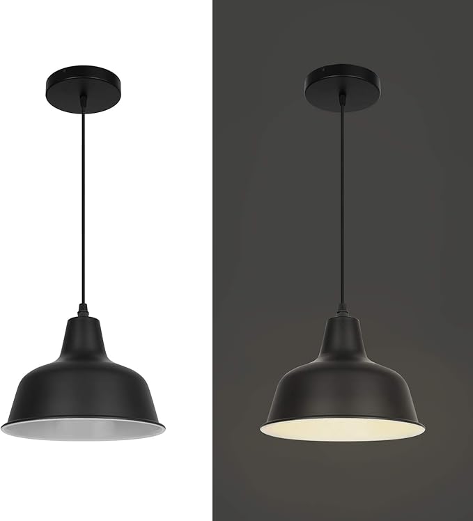 Black Industrial Pendant Lights Vintage Farmhouse Metal Hanging Ceiling Light Fixtures for Barn Kitchen Island Dinning Room Entryway Foyer (3 Pack)