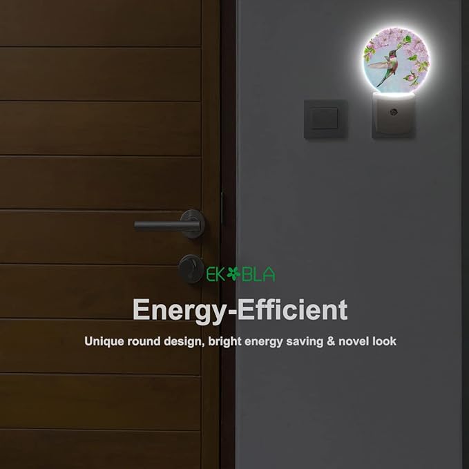 EKOBLA Hummingbird Plug-in Night Light, Spring Bird & Cherry Blossom LED Nightlight with Auto On/Off Sensor for Kids, Seniors & Bedroom Decor
