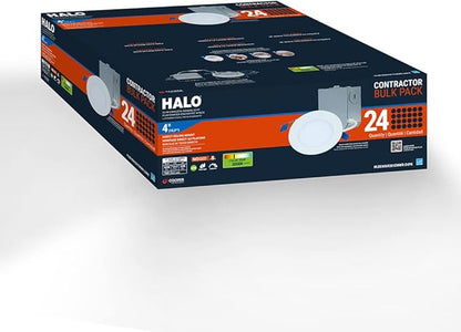HALO HLBE 24-Pack 4 in Canless LED Recessed Lights, 3000K, 600 Lumens, Wet Location, Dimmable, Ultra-Slim Downlights for New Construction and Remodel - HLBE4069301EMWR-24PK