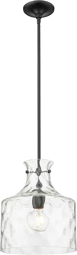 ML Lighting | Santorini Collection | 22601-MB | Indoor 1 Light Metal Pendant in Matte Black with Water Glass Shade | Kitchens, Dining Rooms, Living Rooms, Entryways, Hallways