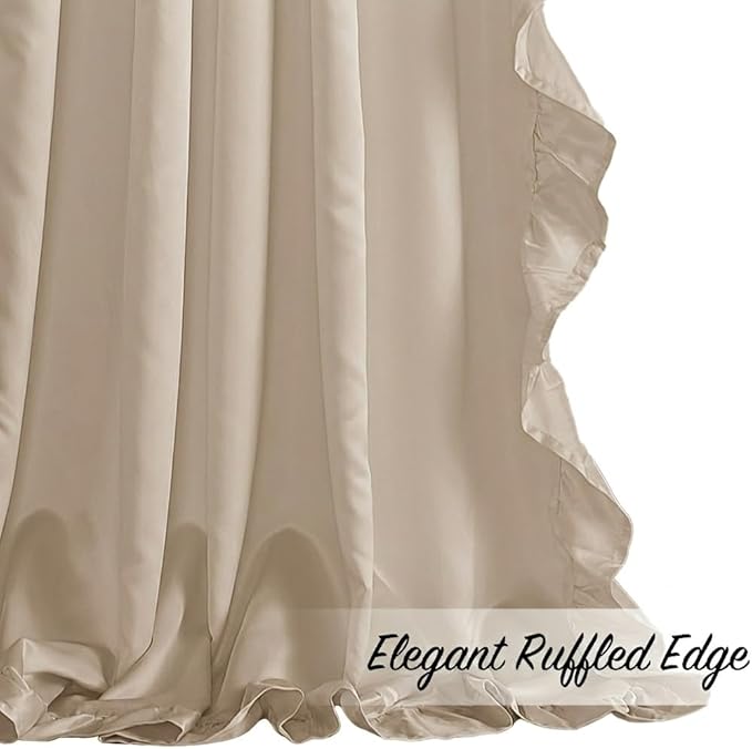 StangH Cottage Ruffle Curtains 96 Inches Long, Ristic Farmhouse Drapes for Large Window, Shabby Chic Privacy Country Panels for Living Room/Bedroom, Beige, W52 x L96, 2 Panels