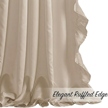 StangH Cottage Ruffle Curtains 96 Inches Long, Ristic Farmhouse Drapes for Large Window, Shabby Chic Privacy Country Panels for Living Room/Bedroom, Beige, W52 x L96, 2 Panels