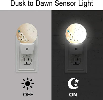 Dandelion Dragonfly Plug in Night Light Auto Light Round Lamps Energy Saving Gift for Women Men Friends