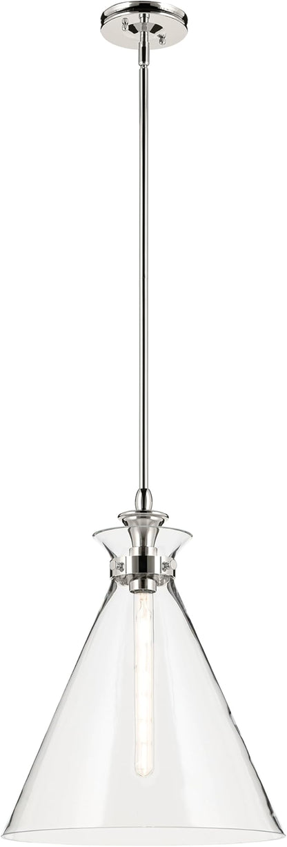 Kichler Laria 1-Light Pendant Light Fixture with Clear Glass in Polished Nickel, Kitchen Island Hanging Light for Traditional Spaces, Sloped Ceiling Compatible (19.75" x 16"), 52775PNCLR