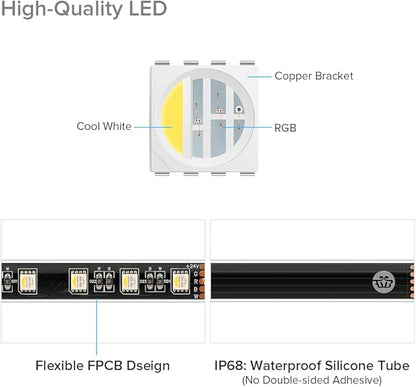 BTF-LIGHTING IP68 Waterproof Outdoor RGBW LED Strip 5050SMD RGB+Cool White(6000K-7000K) 4 Colors in 1 DC24V 5m 16.4ft 60LED/m Multi-Colored Tape Lights Can Work Outdoor(No Adapter or Controller)