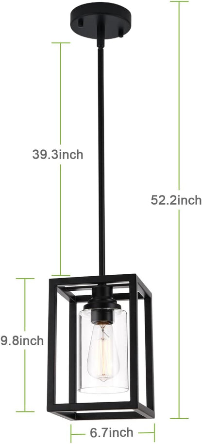 Kitchen Pendant Lighting Over Island, 1-Light Matte Black Farmhouse Pendant Light Fixtures, Rectangle Linear Metal Hanging Lighting Fixture with Clear Glass Shade for Dining Room Entryway Hallway