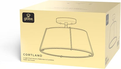 Globe Electric 2-Light Flush Mount Ceiling Light, Matte Black, White Fabric Shade with Acrylic Plate, Updated Traditional Style