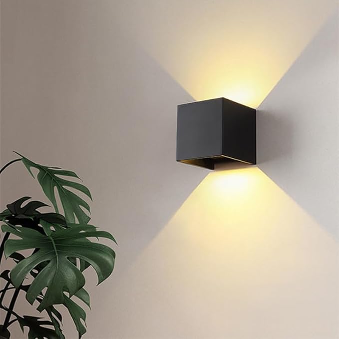 2 Pack Hardwired Compact Modern Black Wall Sconces Set, Up Down LED Light 3000K Warm White, BUILT-IN LEDs INCLUDED, 4x4x4" Matte Aluminum Indoor Outdoor Waterproof, Cube Lamps, Porch, Hallway, Bedroom