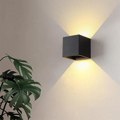 2 Pack Hardwired Compact Modern Black Wall Sconces Set, Up Down LED Light 3000K Warm White, BUILT-IN LEDs INCLUDED, 4x4x4" Matte Aluminum Indoor Outdoor Waterproof, Cube Lamps, Porch, Hallway, Bedroom