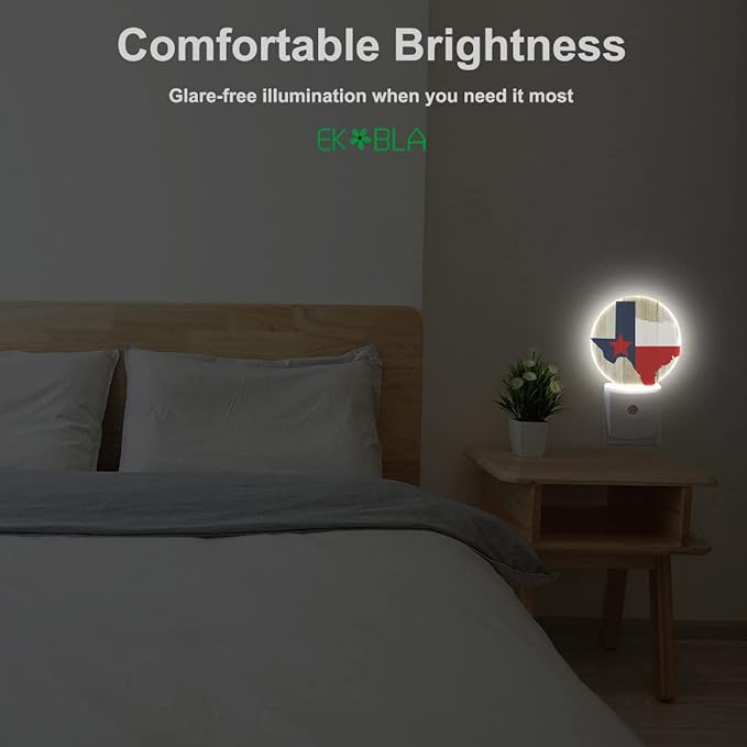 EKOBLA Texas Flag Plug-in Night Light, Texas State Rustic LED Nightlight with Dusk to Dawn Sensor, 0.5W