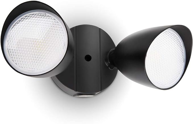 LUTEC 6222B-D2D 3500 Lumen 32 Watt Dusk to Dawn Dual-Head Flood Light Outdoor Waterproof Exterior Security Floodlight Light, Full Metal Design for Patio, Garden, Yard-Black