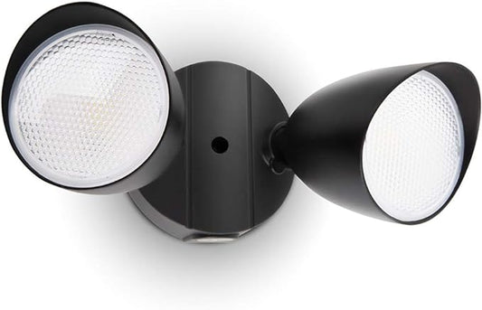 LUTEC 6222B-D2D 3500 Lumen 32 Watt Dusk to Dawn Dual-Head Flood Light Outdoor Waterproof Exterior Security Floodlight Light, Full Metal Design for Patio, Garden, Yard-Black
